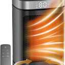 Space Heater, Portable PTC Ceramic Heater for Indoor Use, 1-12H Timer, Remote Control, 70 Oscillation, Overheat & Tip-Over Protection, Suitable for Office and Bedroom (9.96''/70Oscillation)