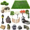 Cayway 25 PCS Outdoor Fairy Garden Miniatures Mini Zen Garden Accessories, Artificial Grass, Model Trees, Terrarium Ornaments, Dollhouse Supplies, Bonsai Decorative Craft Tools Kit