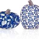 WATINC 4PCS Fall Pumpkin Wood Centerpiece Table Decor, Autumn Thanksgiving Tiered Tray Decorations, Chinoiserie Pumpkin Block Set, Halloween Rustic Harvest Party Wooden Sign for Home (Double Printed)