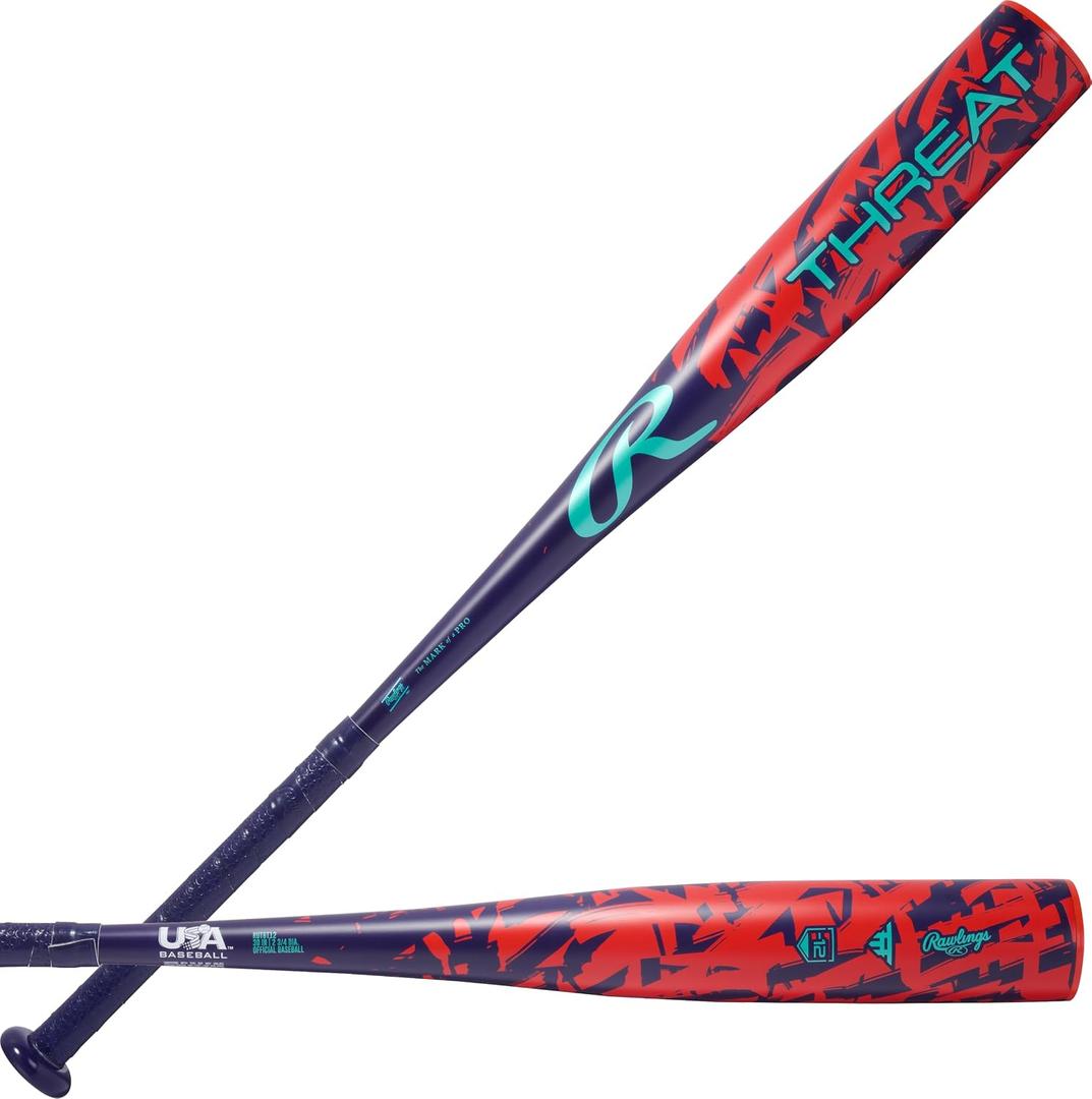 Rawlings | Threat Baseball Bat | USA | -12 Drop | 2 5/8" Barrel | 1 Pc. Composite, 28", Color: Navy / Red
