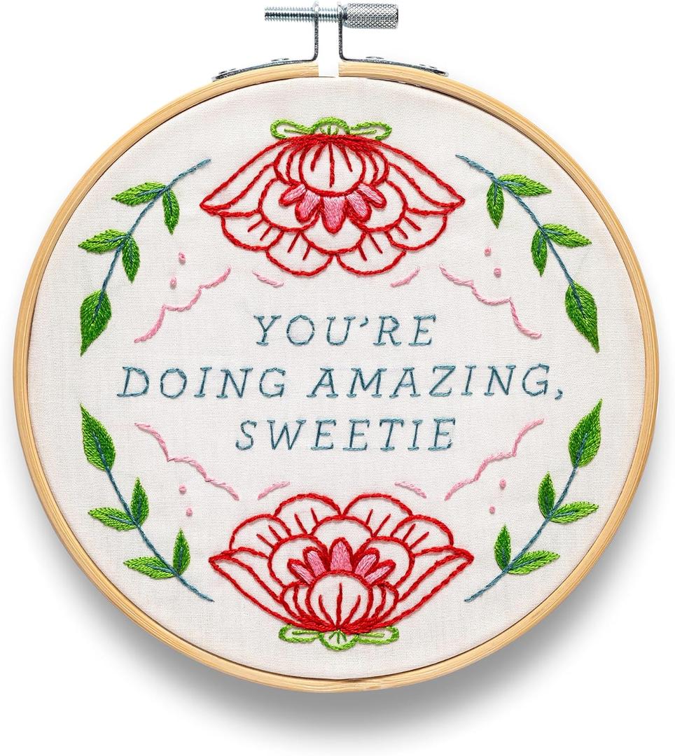 FUNATIC You're Doing Amazing Sweetie Cute Embroidery Kit for Adults | Premium All In One Set, Cool and Unique Designs, Hilarious Home Decor, Fun Needlepoint Gift for Women