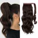 CJL HAIR 18" Long Ponytail Hair Extension Wrap Around Pony Tail Clip in Curly Wavy Synthetic Fake Hairpiece for Women Dark Brown (18 Inch (Pack of 1), Darker Brown)