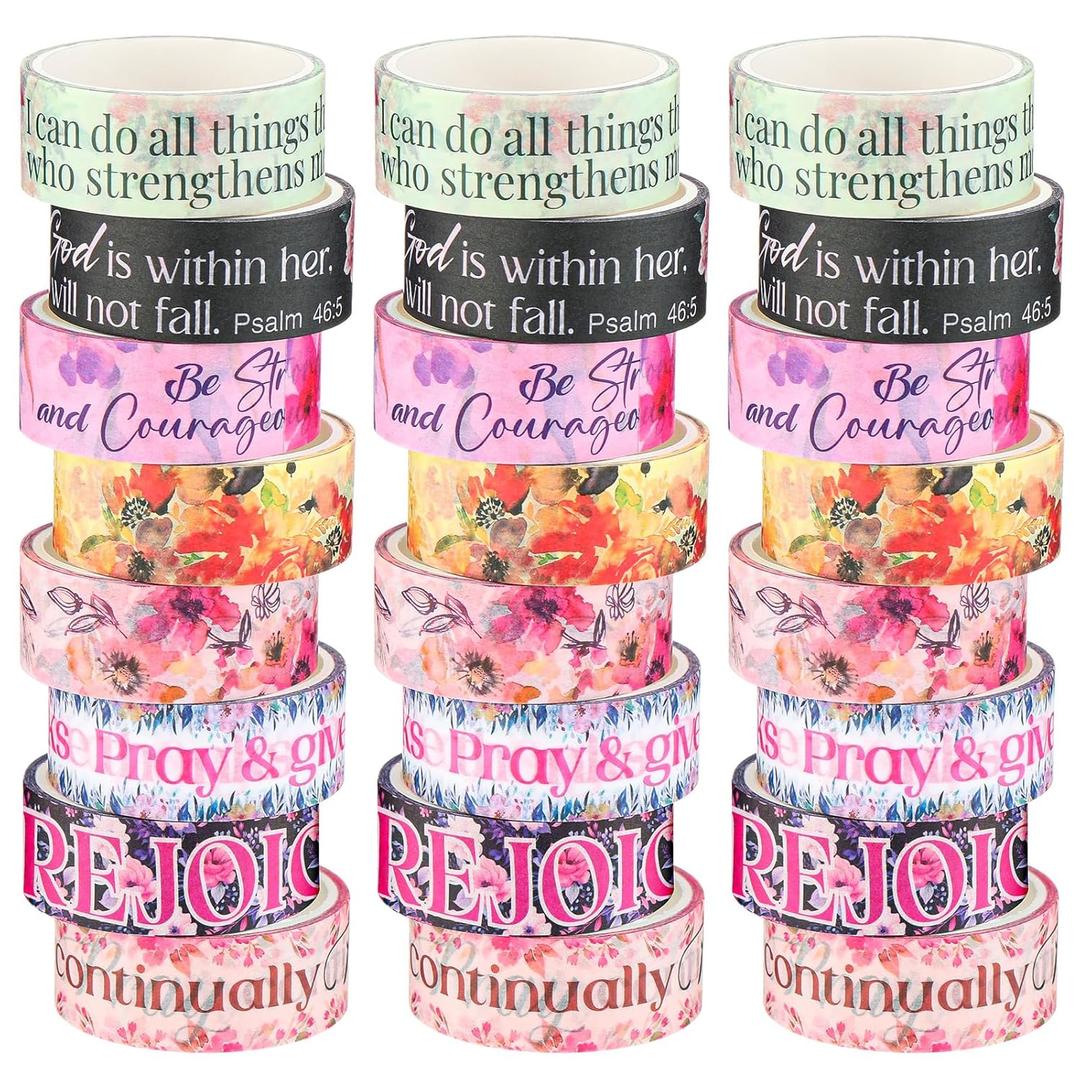 Janlaugh 24 Rolls Christian Washi Tape Gifts Bulk Religious Inspirational Scripture Supplies Bible Verse Washi Tape for Bible Journaling Study Crafting Spring DIY Gifts (0.6 Inch)