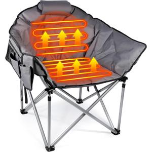 Suteck Oversized Heated Camping Chair, Heated Chairs Outdoor Sports W/3 Heat Levels for Back & Seat, Portable Folding Heated Lawn Chairs for Patio Outdoor Travel, (Battery NOT Included) (Fossil Gray No Battery Pack)