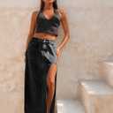 Jean Skirts for Women Maxi Side Slit Summer Trendy Denim Long Skirt (Black)