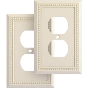 Henne Bery Sunken Pearls Heavy Duty Decorative Wall Plate Switch Plate Outlet Cover, Durable Solid Zinc Alloy (Single Duplex 2PK, Light Almond)