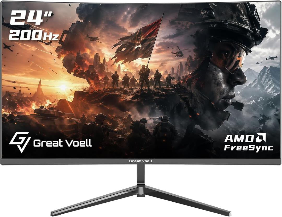 Great voell 24 Inch 200Hz Curved Gaming Monitor, FHD 1080P, 1ms FreeSync