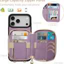 Case for iPhone 17 Pro Max 6.9'' Case Wallet, Crossbody Zipper Purse with RFID Blocking Card Slots Kickstand, Lanyard & Handstrap Flip Folio Leather Phone Cover for iPhone 17 Pro Max, Purple
