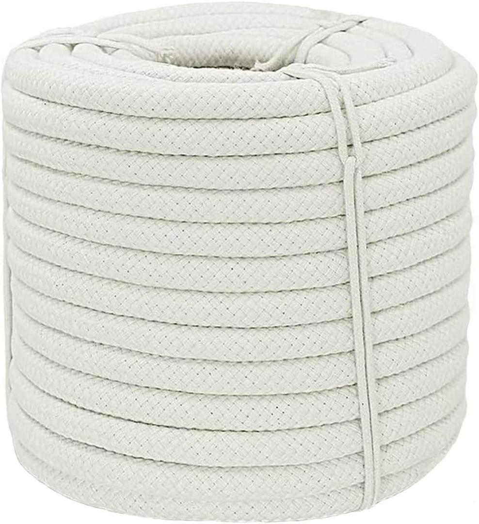 Braided White Cotton Rope (3/8 inch x 100 ft) Natural Soft Utility Rope