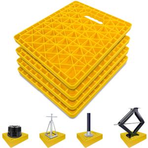 ROBLOCK Large RV Jack Stabilizer Pads,Sinking Resistant Stackable Camper Stabilizer Pads with Easy-Grip Handle and Handy Strap, Easy Storage & Organization, Yellow 4 Pack 14" x 12"
