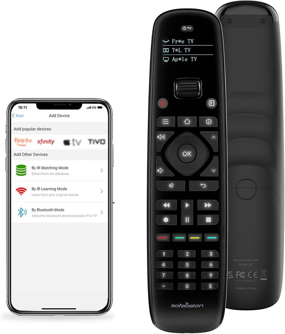 SofaBaton U2 Universal Remote Upgrade Backlit Button,Improved Scroll, All in One Universal Remote Control with App Control, Custom Macros, Compatible with Smart TVs,Sound Bar and DVD