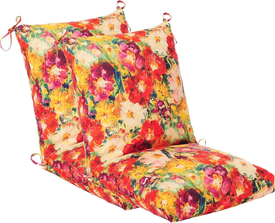 Set of 2 Outdoor Dining Chair Cushions, Patio Seating Cushions, 38x18x4.5 inch, for Garden Patio Furniture (A riot of Colours)