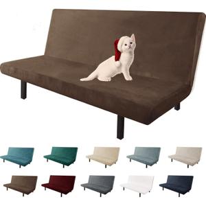 Velvet Futon Cover High Stretch Armless Couch Covers Spandex Fabric Sofa Bed Slipcover Anti Slip Furniture Protector with Elastic Bottom Machine Washable (Futon, Dark Coffee)