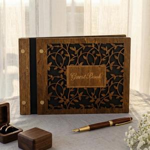 Wedding Guest Book - Wood Cover Scrapbook Rustic Guest Book 30 White Pages 6.9”×10” Guestbook for Wedding Reception, Travel Wedding, Birthday, Baby Shower, Bridal Shower