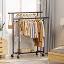 HYSEYY Clothes Rack, Double Rods Rolling Clothing Rack for Hanging Clothes, Portable Garment Rack with Wheels, Coat Rack Wardrobe Closet Load 240 LBS for Bedroom Laundry Room, Black