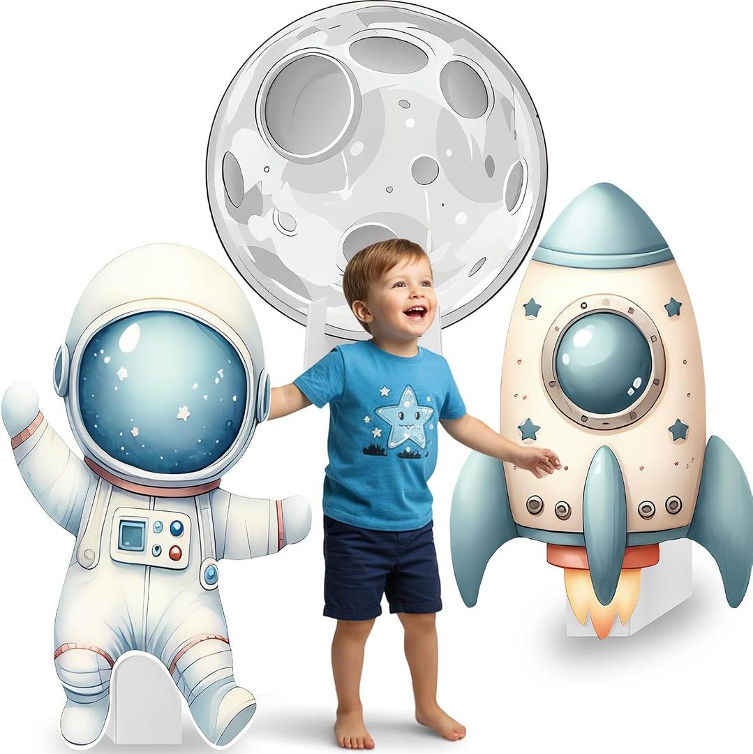 3 Pcs Baby Shower Birthday Decorations Large Cutouts Gender Reveal Sign 1st Birthday Party Centerpieces for Baby Shower Party Supplies Photo Booth Props Backdrops Decor(Outer Space,Large)