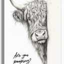 Gongyuanyihao Arts Funny Highland Cow Bathroom Wall Art - Rustic Farmhouse Art with Humorous Are You Pooping Canvas Print, Cute Animal Picture for Restroom - Framed Ready to Hang 16"x20"