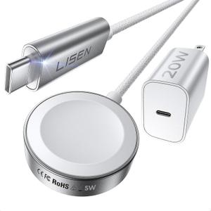 LISEN for Apple Watch Series 11 Charger Fast Charging 20W+5W[30mins=80% Charged] USB C iWatch Charger Fast Charging [3.3FT] for iWatch Ultra 3/2 Series 11 10 9 8 7 Apple Watch Accessories (White)