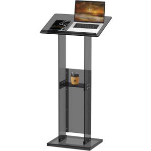 Acrylic Podium Stand with Storage Shelf, 45.5" Modern Black Lectern with Reading Platform for Classroom, Weddings, Conference, Concert, Professional Presentation Podiums