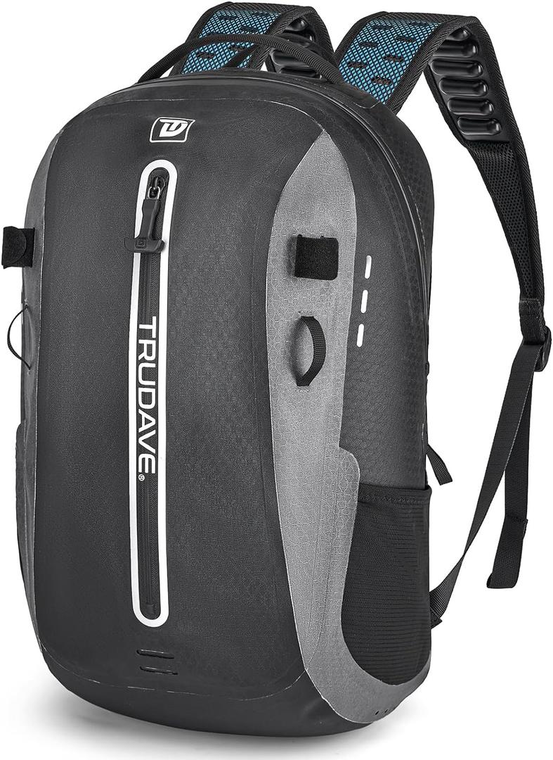 Trudave Waterproof Backpack, Waterproof Submersible Backpack, Floating TPU Coated Dry Bag with Airtight Zipper for Kayak, Fishing, Boating, Hiking, Black (20L)