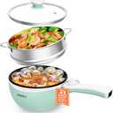Dezin Hot Pot Electric with Steamer Upgraded, Non-Stick Sauté Pan, Rapid Noodles Electric Pot, 1.5L Mini Pot for Steak, Egg, Fried Rice, Ramen, Oatmeal, Soup with Power Adjustment