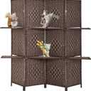 Room Divider 4 Panel Room Screen Divider Wooden Screen Folding Portable Partition Screens Wood with Removable Storage Shelves Color, Brown