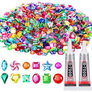 Anezus Anezus1200Pcs Craft Gems with 2Pcs B7000 Jewelry Glue, Flat Back Sequins Jewels Embellishments Rhinestones Gemstones for Bedazzling, Decor, Clothing (Small)