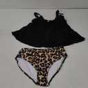 Eomenie Tankini Swimsuits for Women Tummy Control Two Piece Bathing Suit Cutout Back Swim Suit with Bottom (Large, Black Leoprad)