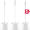 JIGA 3 Pack Toilet Brush and Holder Set, Toilet Bowl Brush with Caddy Bathroom Stiff Bristles Toilet Scrub Brush, White