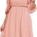 Ebifin Womens Square Neck Dresses Half Puff Sleeve High Waist A-Line Casual Backless Smocked Short Babydoll Mini Dress (Pink, L)