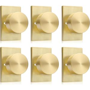 Goldenwarm Gold Dummy Door Knobs, Zinc-Alloy Brushed Gold Heavy Duty Single-Sided Door Locks (3 Pack)