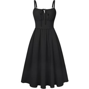 Belle Poque Summer Dress for Women 2026 Sleeveless Sundress Corset Flowy Midi Milkmaid Wedding Guest Dress Black Medium