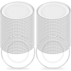 50Pcs Clear Charger Plates Bulk Wedding - 13" Premium Clear Plastic Chargers with Silver Beaded Rim，Decorative Dinner Charger Plates for Events & Parties