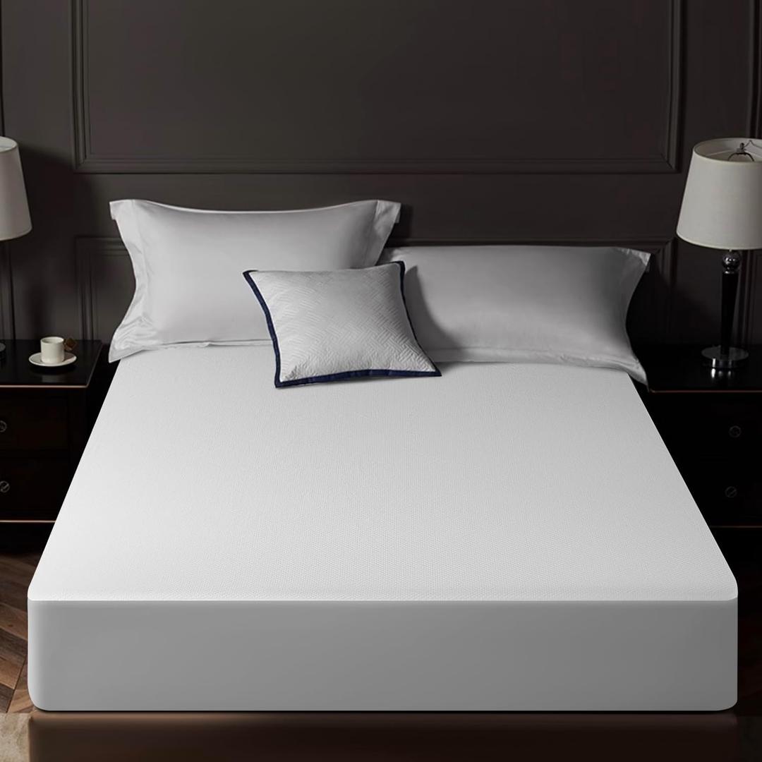 King Mattress Protector Tencel Luxury 100% Waterproof Mattress Protector,Silky Soft & Breathable,Cooling Mattress Pad Cover Fitted 18" Deep Pocket Noiseless,78"x80" (White)