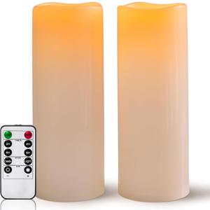 5" x 14" Large Waterproof Outdoor Flameless Candles Battery Operated LED Pillar Candles for Indoor Outdoor Lanterns, Off White, Long Lasting, Set of 2