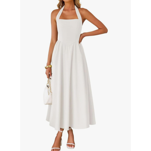 ZESICA Women's Summer Sleeveless Halter Midi Dress 2026 Off Shoulder High Waist Flowy Beach Wedding Guest Long Dresses L