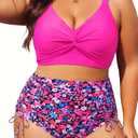 Womens Plus Size High Waisted Bikini -Twist Front Two Piece Swimsuit 2025 Tummy Control Bathing Suits with Drawstring, 14W