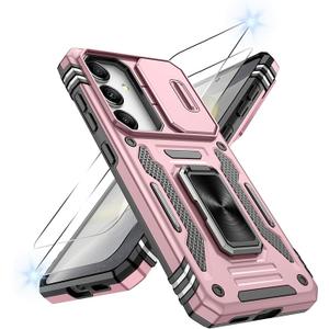 ATUMP for Samsung Galaxy S24 Case with [2Pcs] HD Screen Protector & Slide Camera Cover, Rotated Ring Kickstand [Military Grade Shockproof] Protective Case for Galaxy S24 6.2", Light Blue