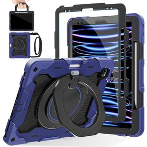 ROISKIN for iPad Pro 12.9 -Inch Case (6th, 5th, 4th & 3rd Gen)with HD Screen Protector, 360 Stand, Handle, Pencil Holder,Shoulder Strap[15ft Drop Protection]Rugged Bulky Full Body 12.9 iPad Pro Case Navy Blue