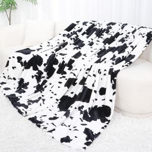 Cow Print Blanket Twin Size - Soft Fleece Throw for Couch, Sofa, Bed, Travel & Camping - Lightweight Black & White Cozy Blanket (60"x80")