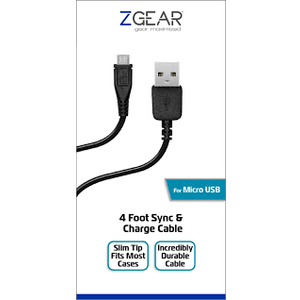 ZGear 4 Foot Sync & Charge Cable designed for Micro USB devices