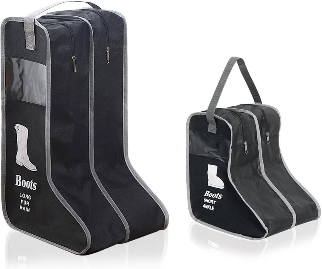 2 Pack Portable Boots Storage Bag, Tall/Short Boot Carry Bag Boots Organizer, Shoe Bags for Storage and Travel Dust Proof Travel Shoe Bags for Packing (Black)
