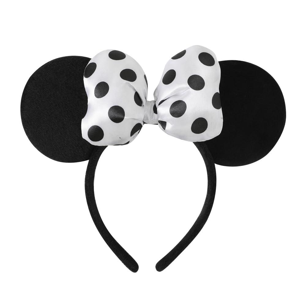 JIAHANG 3D Polka Dot Velvet Mouse Ear Hair Bow Headband,Amusement Photography Headband, Fashion Headwear for Women Girls (3D satin white)