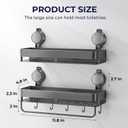 Shower Caddy Suction Cup,2 Pack Extra-Strong Suction Shower Shelves,No Drilling Rustproof Organizer for Bathroom,Kitchen,Home Decor,Reusable Bathroom Storage with Large Capacity(11.8 inch), 11.8 inch-With bar