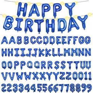[85 PCS] 16" Foil Personalized Name Happy Birthday Balloons Letters, Mylar Aluminum Custom Name and Age Letter Balloons, 2 Sets A- Z & 0-9 for Birthday Party Graduation Wedding Holiday Event (Blue)