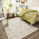 3x5 Washable Area Rugs for Bedroom: Entry Throw Rug Stain Resistant Distressed Boho Rug Non Slip Low Pile Small Carpet for Bedroom Kitchen Entryway Living Room Bedside Office Dorm Entrance (Beige White and Black)