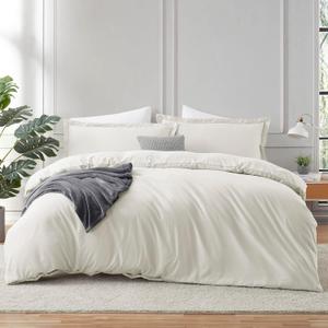 Hearth & Harbor Off White Duvet Cover Full Size - 3 Piece Bedding Set, Soft Double Brushed Comforter Cover Set with Button Closure, 1 Full Duvet Cover 80x90 inches and 2 Pillow Shams