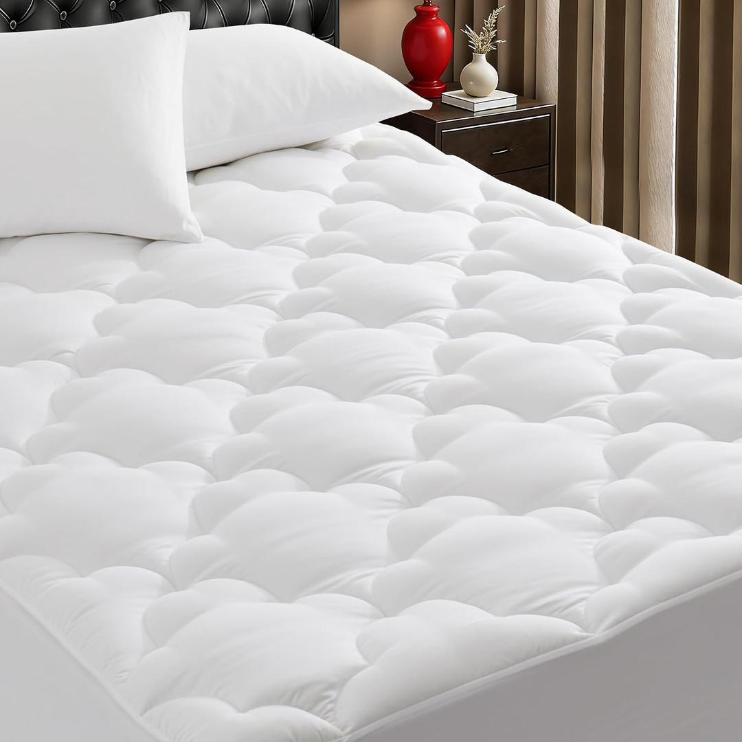 Supportive Quilted Mattress Pad Pillow Top Mattress Cover Protector Cooling Soft for Breathable PaddedFitted 8"-21" Deep Pocket (White,King Size)