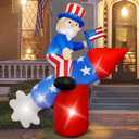 ATDAWN 5.6 FT Patriotic Independence Day 4th of July Inflatable Uncle Sam on Rocket, LED Blow Up Lighted Holiday Party Decorations for Indoor Outdoor Home Celebration Garden Yard Photo Prop
