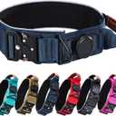 Tactical Dog Collar, Airtag Dog Collar, Dog Collar with Airtag Holder & Handle, 2" Military Heavy Duty Reflective Nylon Dog Collar with Metal Buckle for Medium Dogs (Blue, M) (Neck Girth: 14.2-18.5)